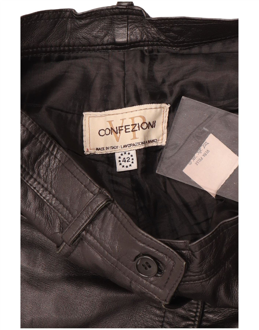 Calça reta feminina VINTAGE IT 42 médio W28 L29 couro preto