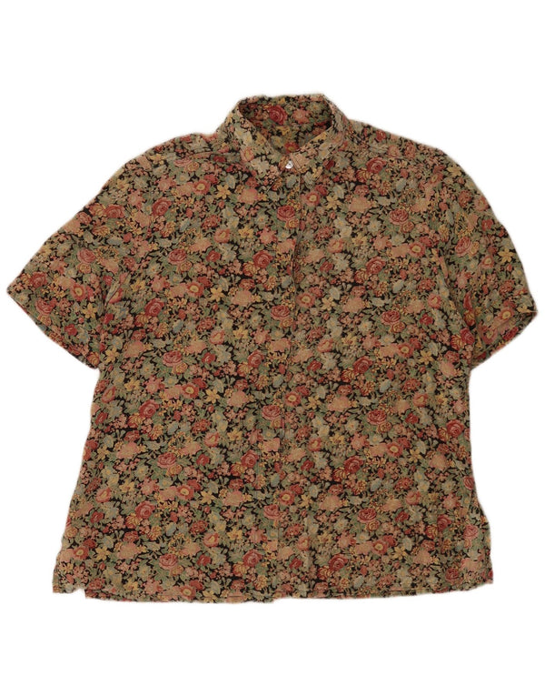 Camisa feminina vintage de manga curta UK 18 XL multicolorida floral