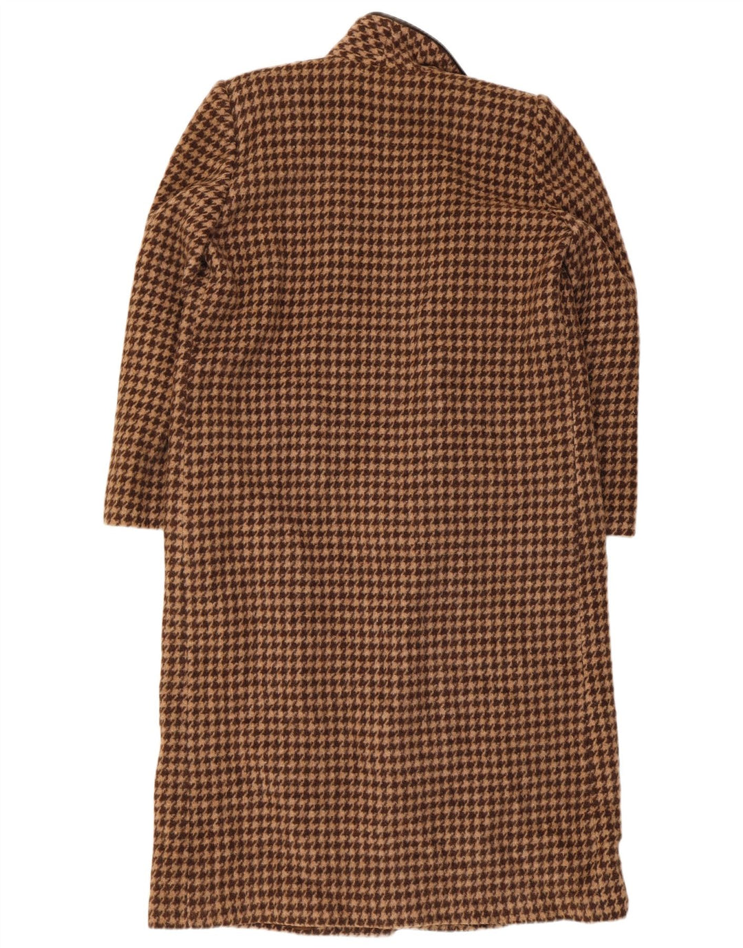 Sobretudo aberto feminino vintage Reino Unido 12 houndstooth marrom médio