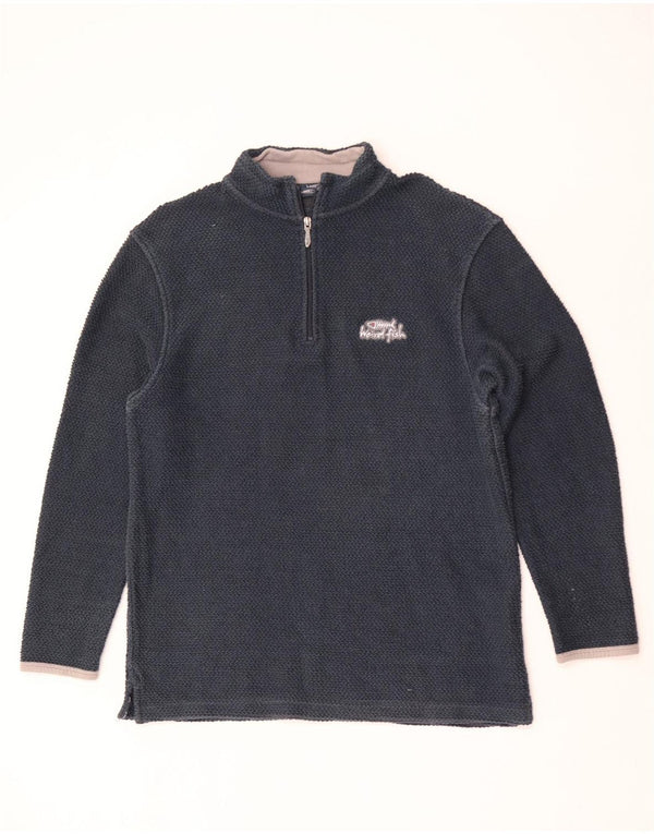 Weird Fish Mens Top com decote em zíper manga 3/4 grande algodão azul marinho