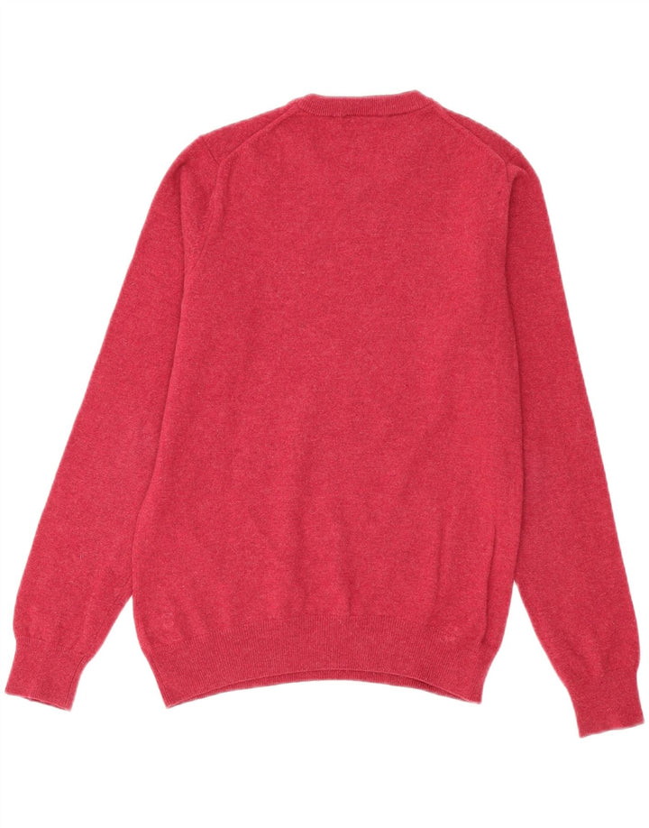 Suéter masculino Lacoste com gola redonda, tamanho 3, lã virgem rosa pequena