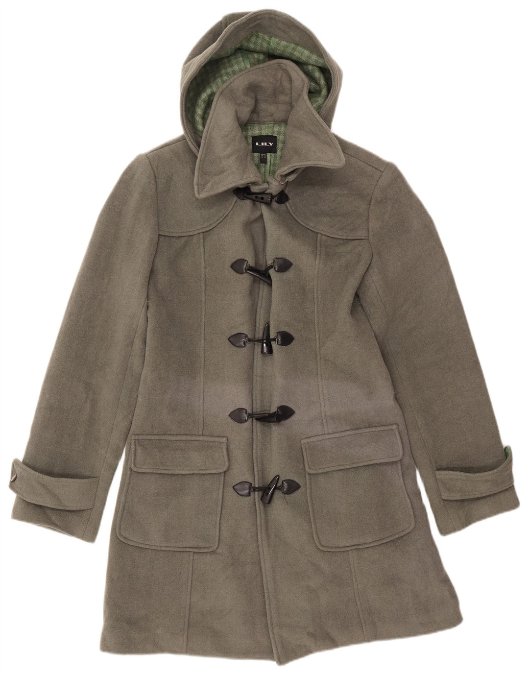 Casaco Duffle feminino com capuz VINTAGE Reino Unido 16 grande lã cinza