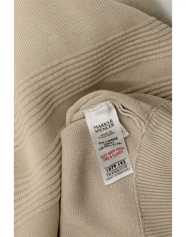 Suéter masculino Marks & Spencer com zíper e gola 2XL algodão bege