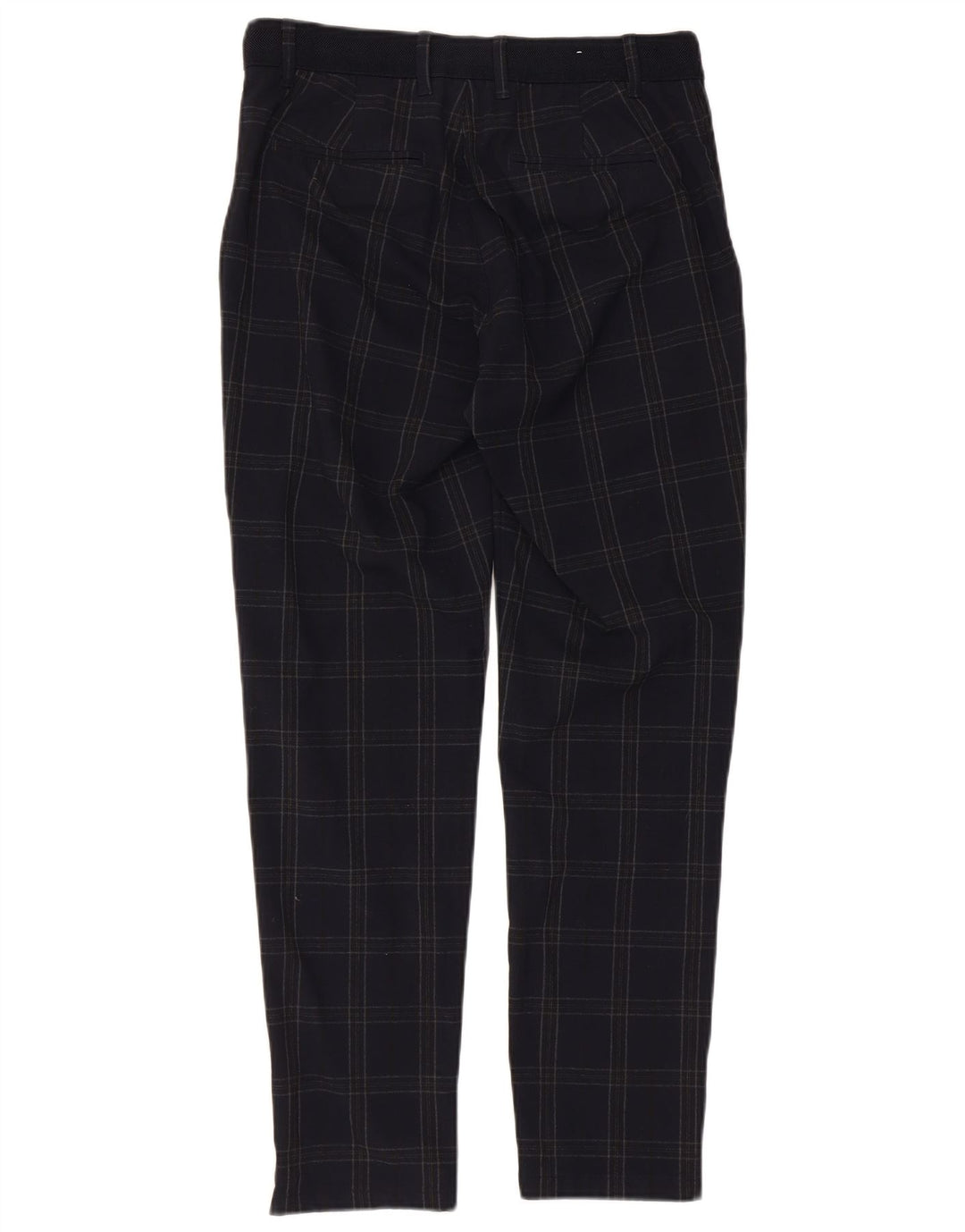 ZARA Mens Slim Chino Calças Pequenas W30 L29 Azul Marinho Xadrez Poliéster