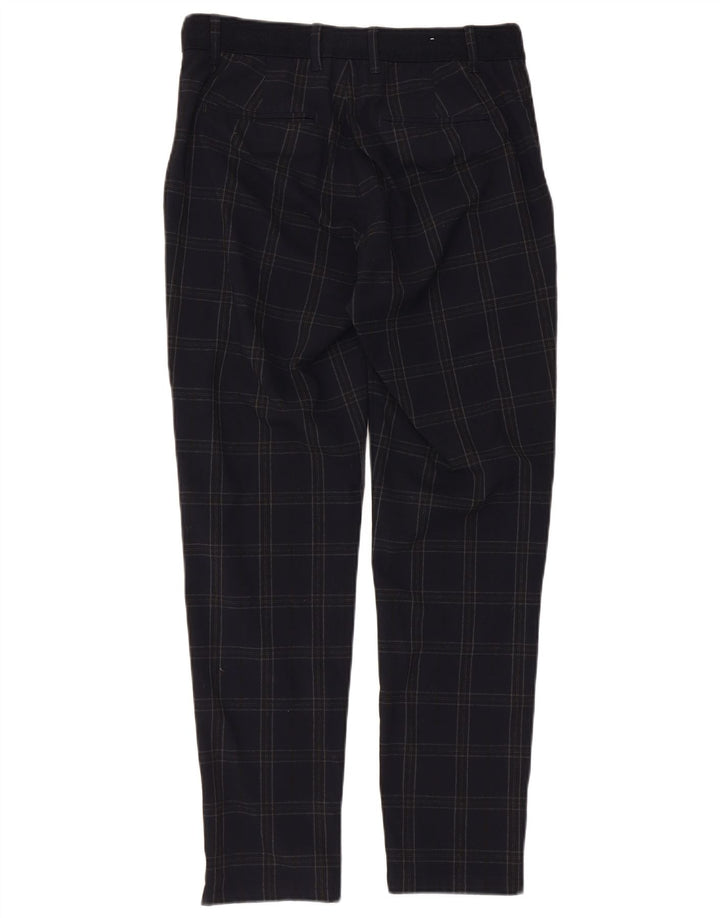 ZARA Mens Slim Chino Calças Pequenas W30 L29 Azul Marinho Xadrez Poliéster