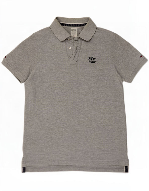 Camisa polo masculina Tommy Hilfiger XL cinza manchado de algodão