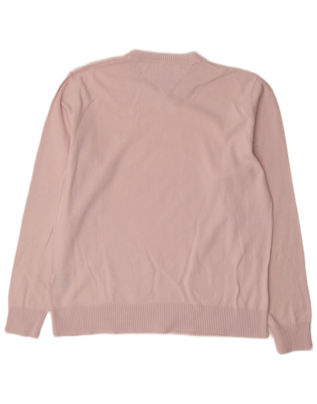 Suéter masculino Tommy Hilfiger com decote em V de algodão rosa médio