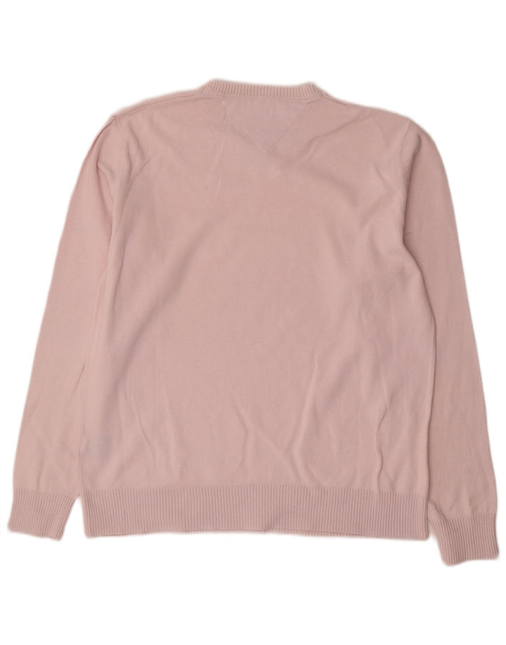 Suéter masculino Tommy Hilfiger com decote em V de algodão rosa médio