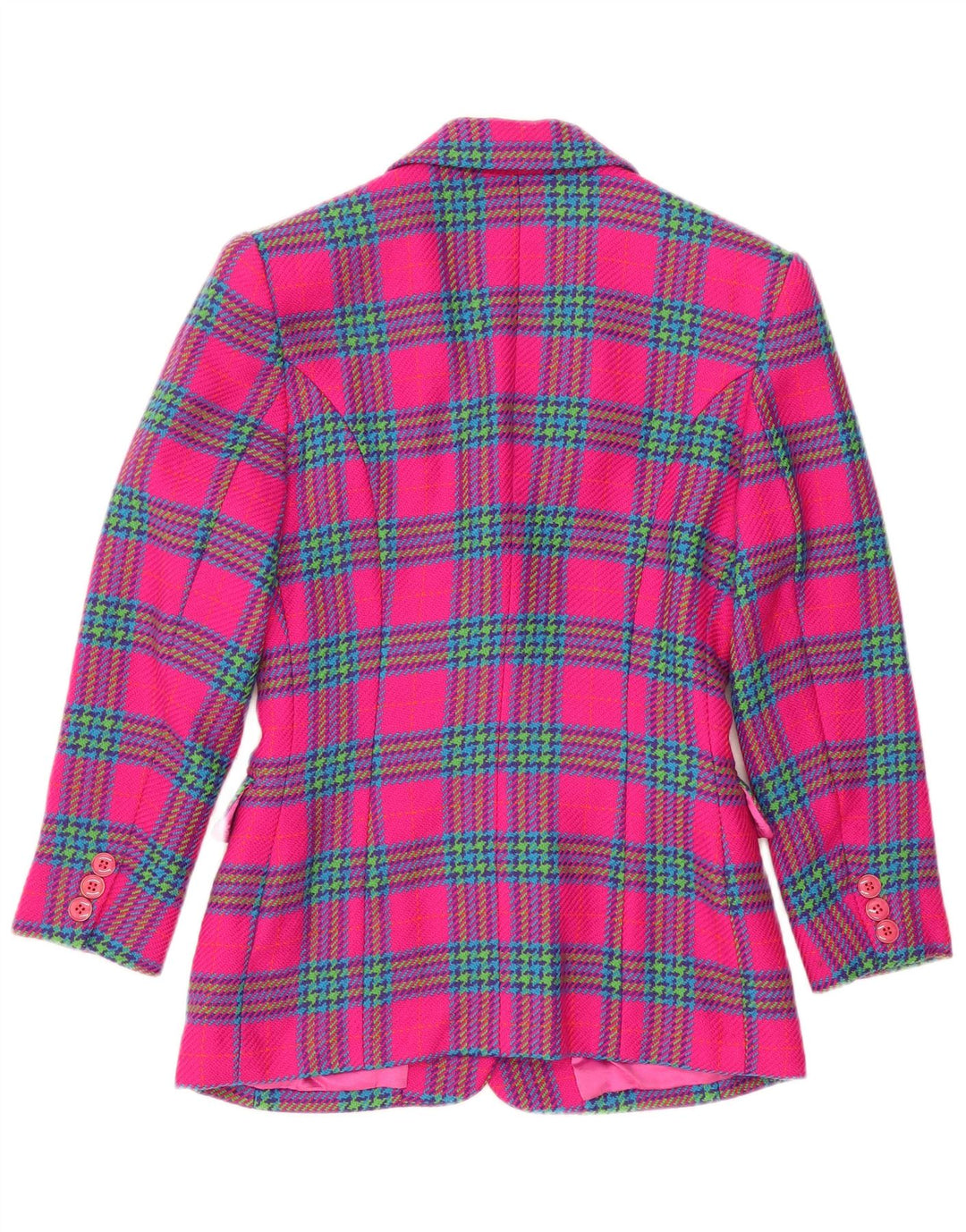 Figura Jaqueta Blazer Feminina com 3 Botões Reino Unido 14 Lã Xadrez Rosa Médio