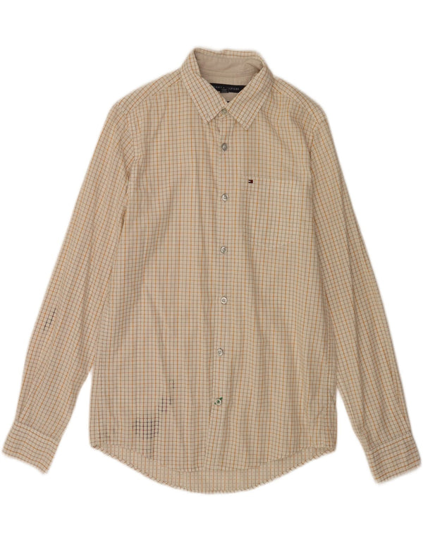 Camisa masculina Tommy Hilfiger New York Fit pequena bege xadrez algodão