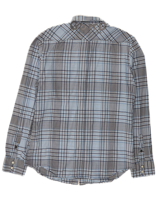 Camisa militar masculina G-Star grande algodão xadrez azul