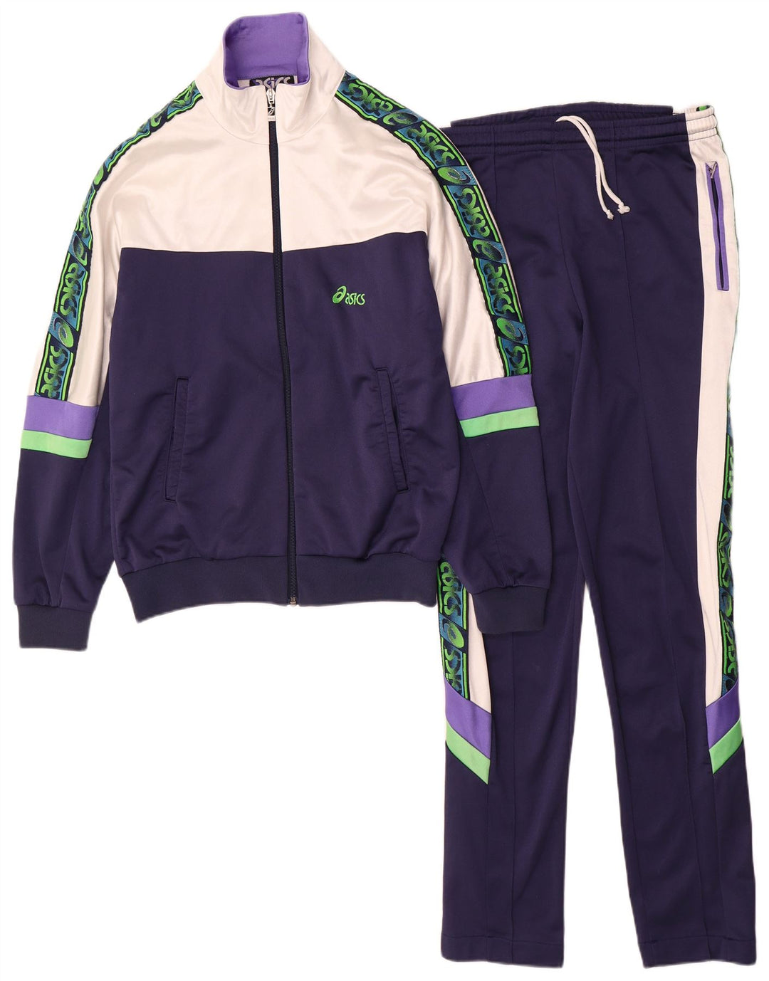 Asics Womens Full Tracksuit IT 46 Grande Azul Marinho Colourblock Poliamida