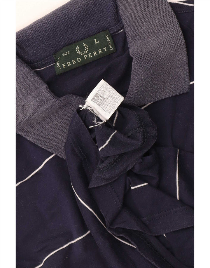 Camisa polo masculina Fred Perry grande algodão listrado azul marinho