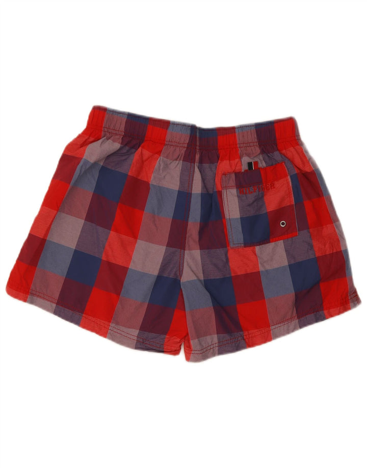 Shorts de natação masculino Tommy Hilfiger médio vermelho xadrez nylon