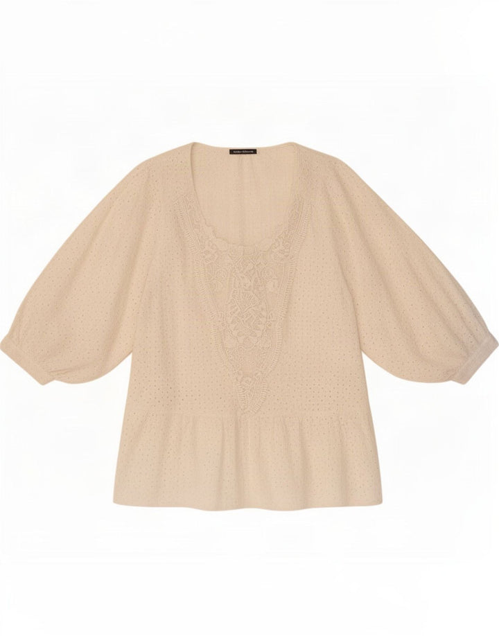 Zara blusa feminina manga 3/4 top UK 10 pequena branca
