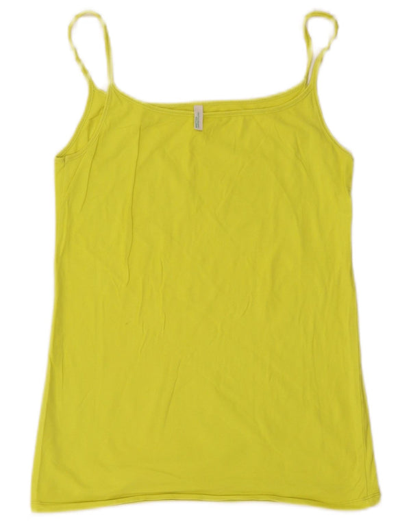 Top Cami feminino Benetton UK 14 grande algodão amarelo