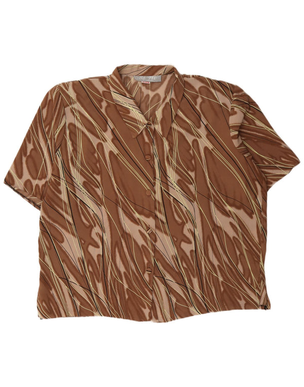 Blusa feminina vintage de manga curta UK 20 2XL poliéster listrado marrom