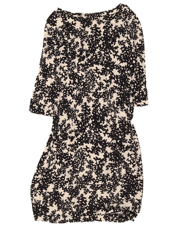 Vestido básico feminino Hobbs manga 3/4 Reino Unido 10 pequeno preto floral viscose