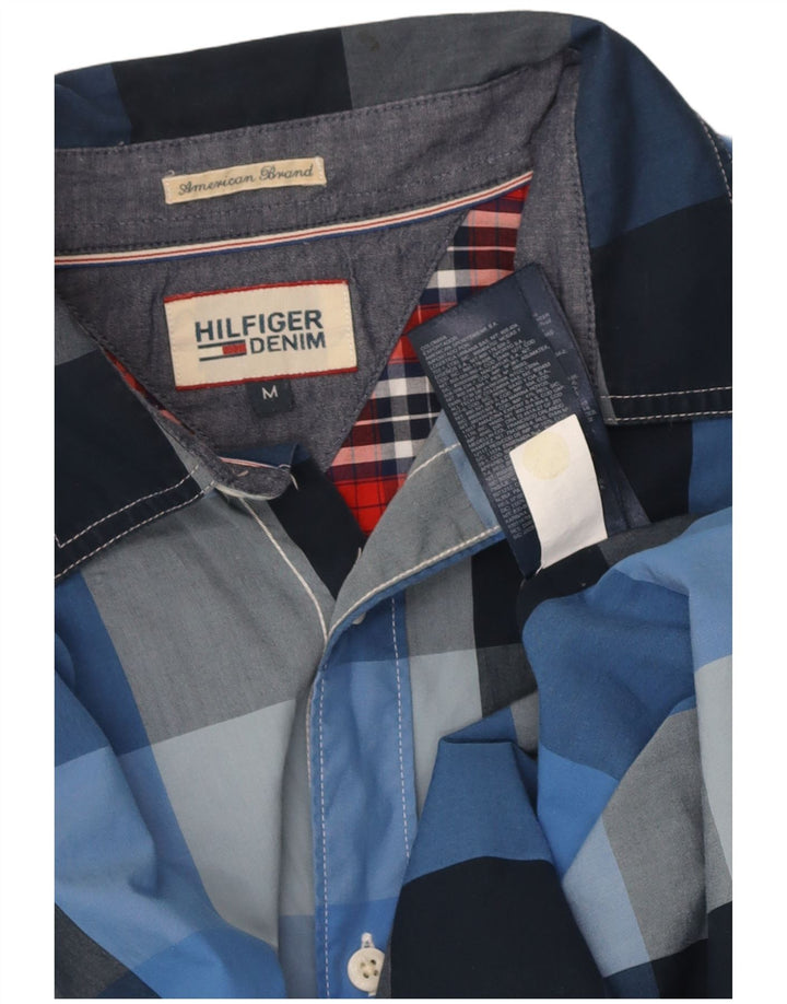 Camisa masculina TOMMY HILFIGER de algodão xadrez azul médio