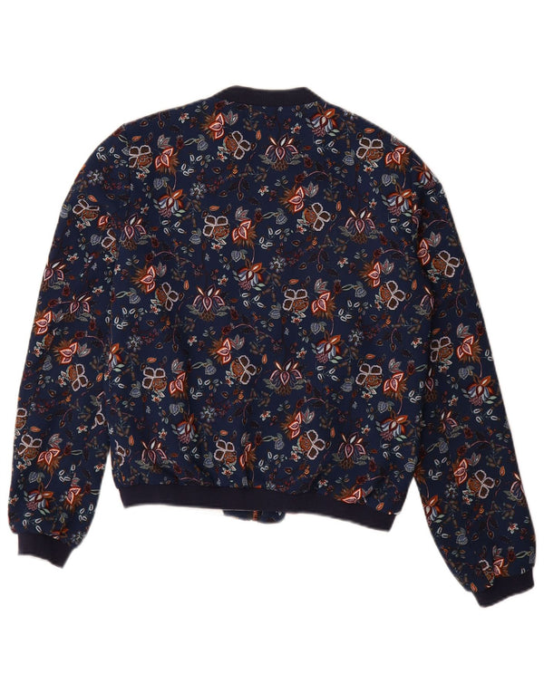 Zara Womens Trafaluc Bomber Jacket UK 10 Pequeno Azul Marinho Floral Poliéster