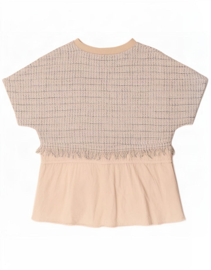 Zara Blusa Feminina Top UK 14 Médio Off White Check