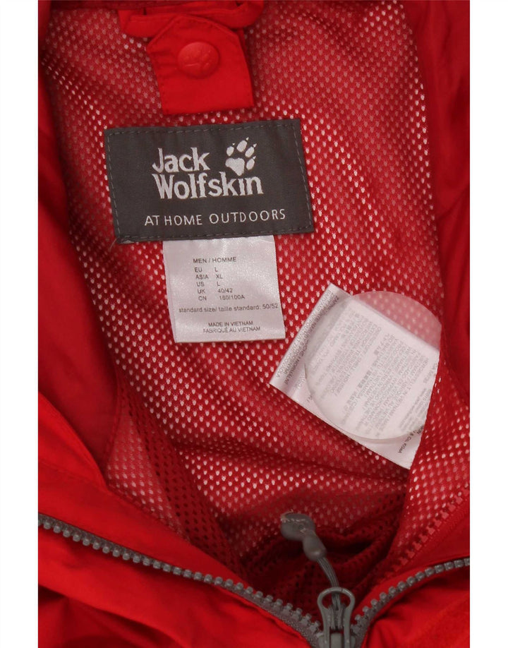 Jaqueta de chuva masculina Jack Wolfskin com capuz Reino Unido 40/42 grande nylon vermelho