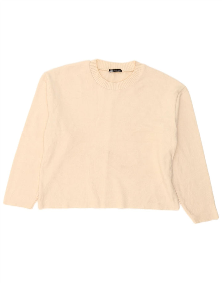 Zara Suéter feminino oversized com gola redonda, Reino Unido 10 pequeno off white
