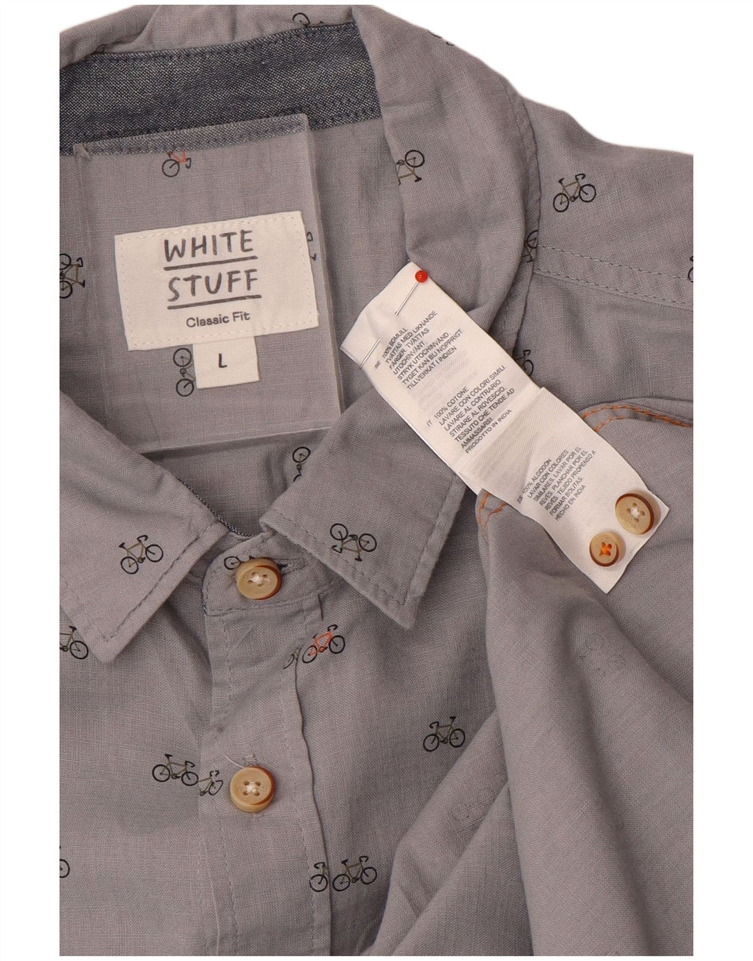 White Stuff Masculino Abstrato Padrão Camisa de ajuste clássico grande algodão cinza
