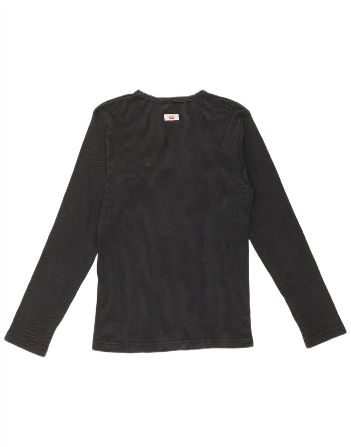 Top feminino Levi's manga comprida UK 12 algodão preto médio