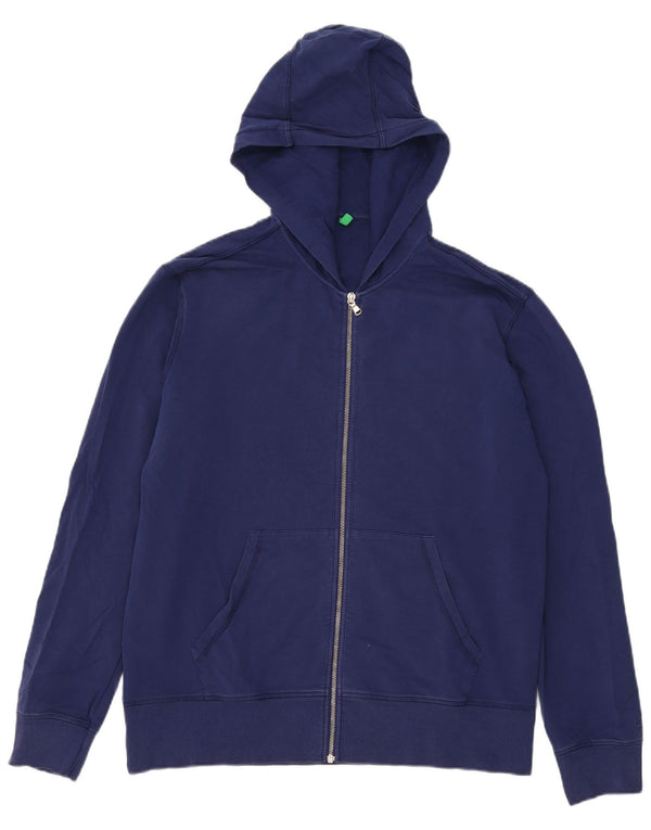 Suéter masculino Benetton com capuz e zíper XL azul marinho algodão