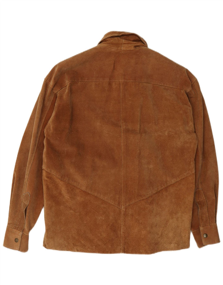 Camisa masculina vintage de camurça pequena marrom