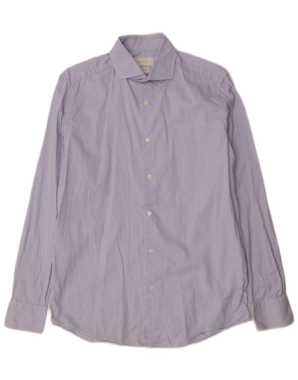 Camisa masculina Massimo Dutti tamanho 39 15 1/2 risca de giz azul médio