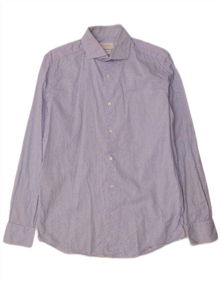Camisa masculina Massimo Dutti tamanho 39 15 1/2 risca de giz azul médio