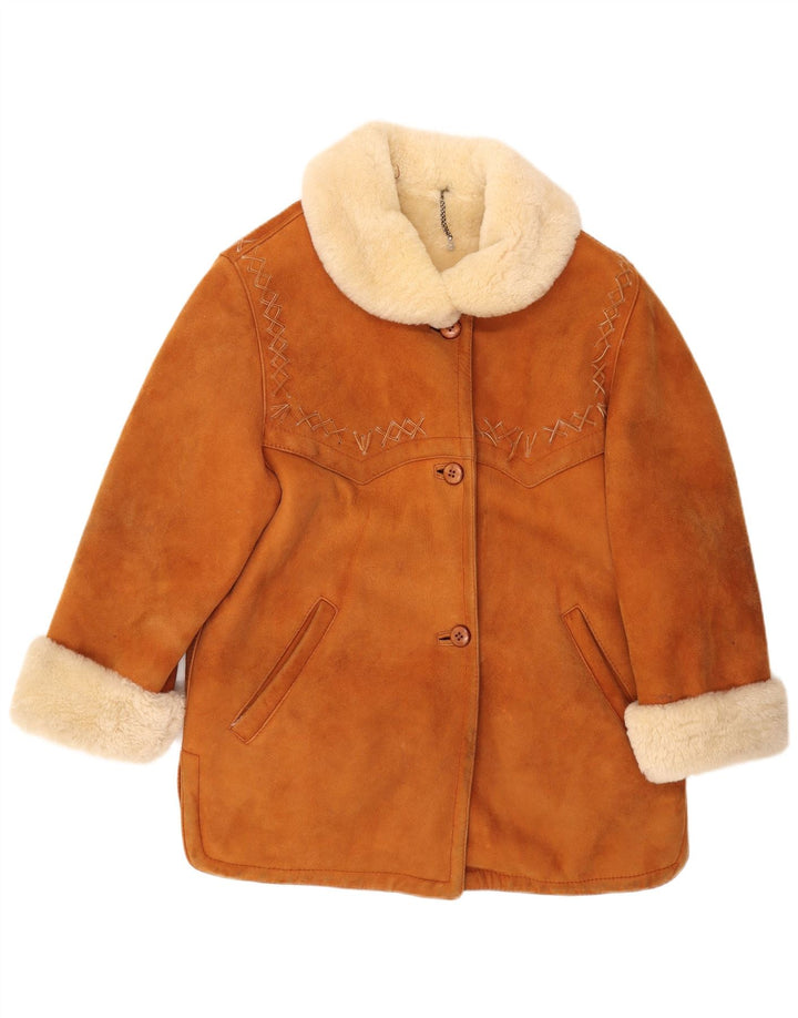 Casaco feminino vintage oversized shearling UK 18 XL marrom