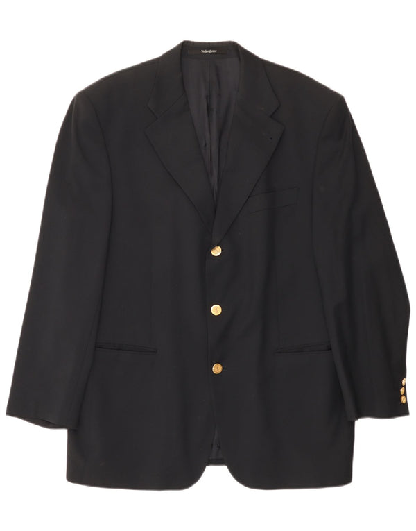 Jaqueta blazer masculina Yves Saint Laurent com 3 botões Reino Unido 42 XL azul marinho nova lã