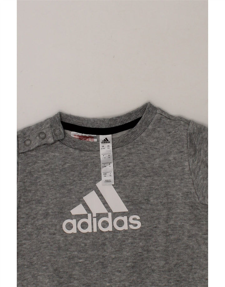 ADIDAS Baby Boys Graphic Sweatshirt Jumper 6-9 Months Grey Cotton Vintage Adidas and Second-Hand Adidas from Messina Hembry 