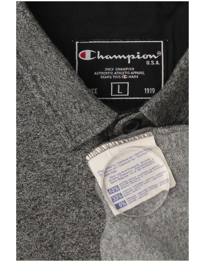 Camisa polo masculina de manga comprida Champion grande algodão cinza