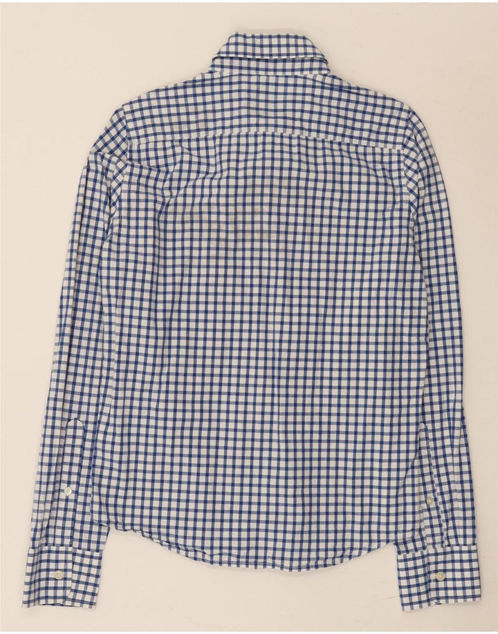 Camisa masculina Hollister pequena azul algodão guingão