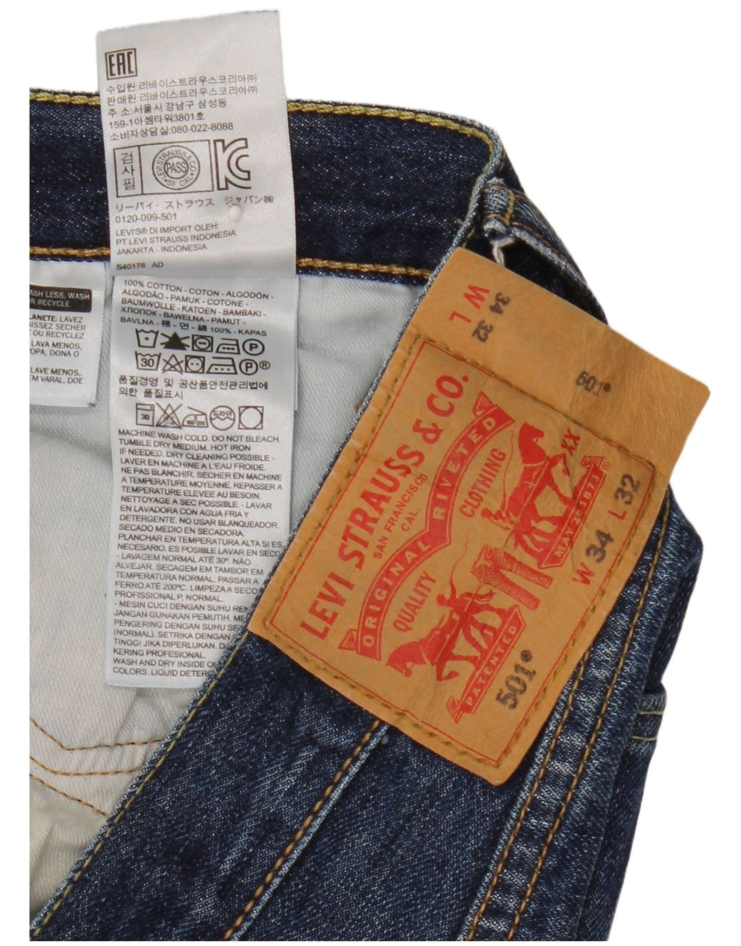 Levi's Masculino 501 Straight Jeans W34 L32 Azul Marinho Algodão