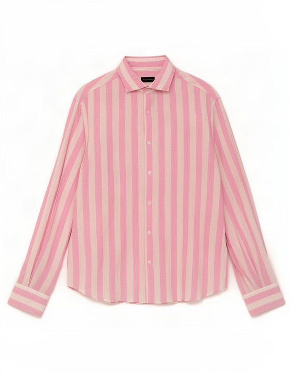 Camisa masculina Massimo Dutti XL linho listrado rosa
