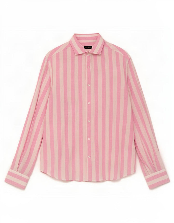 Camisa masculina Massimo Dutti XL linho listrado rosa