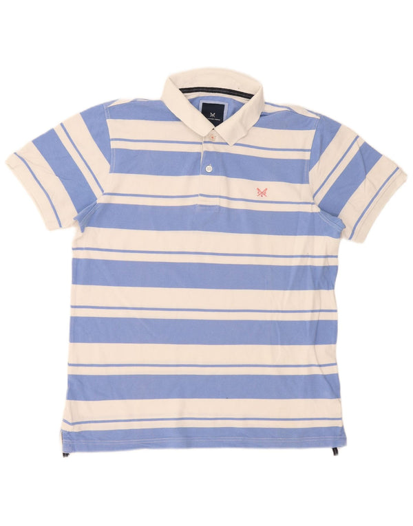 Camisa polo masculina Crew Clothing grande algodão listrado azul