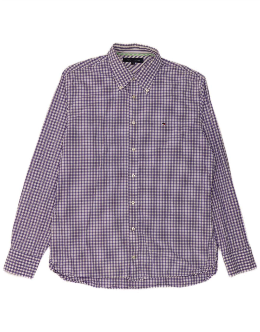 Camisa masculina Tommy Hilfiger grande algodão guingão roxo
