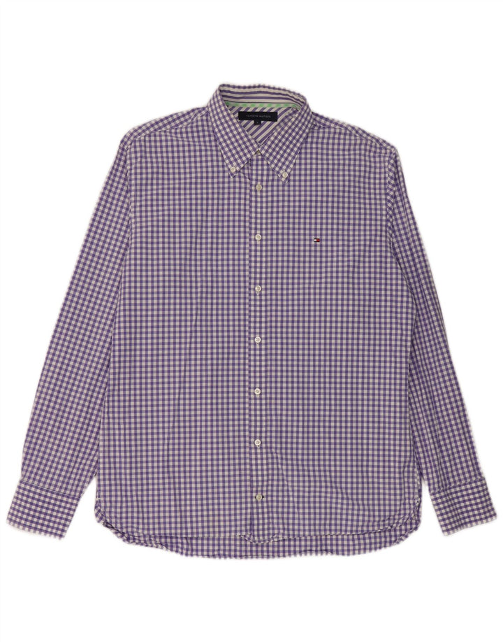 Camisa masculina Tommy Hilfiger grande algodão guingão roxo