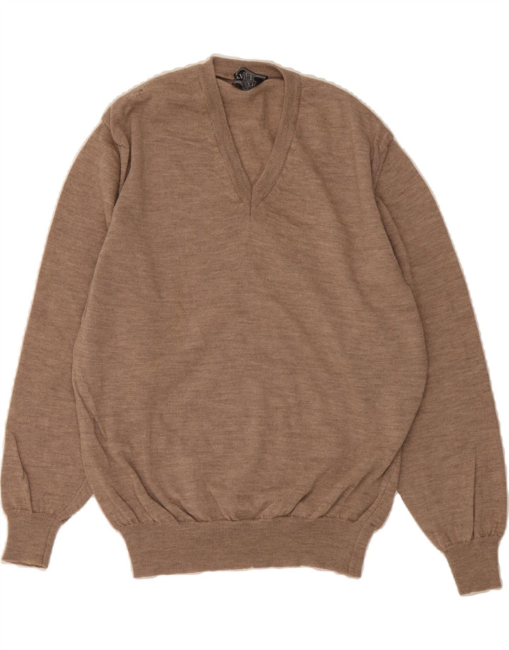 VINTAGE Mens V-Neck Jumper Sweater Small Beige Wool Vintage Vintage and Second-Hand Vintage from Messina Hembry 