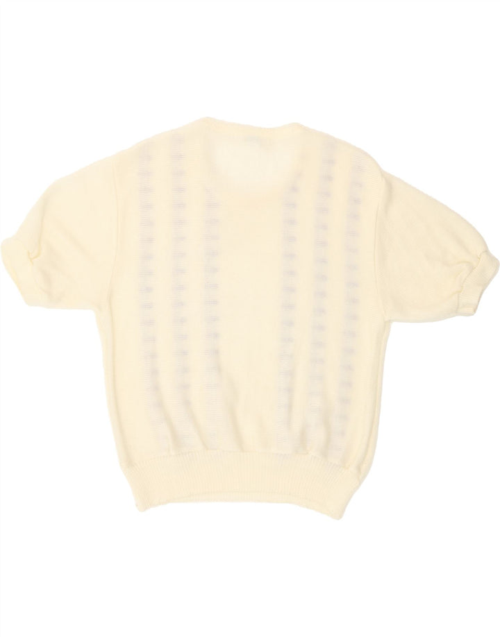 C&A Womens Crew Neck Jumper Sweater IT 44 Medium Off White Striped Vintage C&A and Second-Hand C&A from Messina Hembry 
