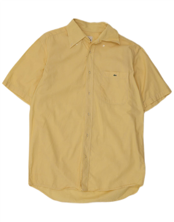 Lacoste camisa masculina de manga curta tamanho 40 algodão amarelo médio