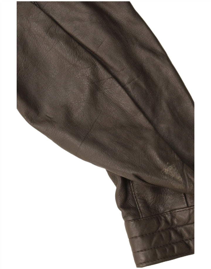Jaqueta de couro militar masculina vintage IT 44 XS couro cinza