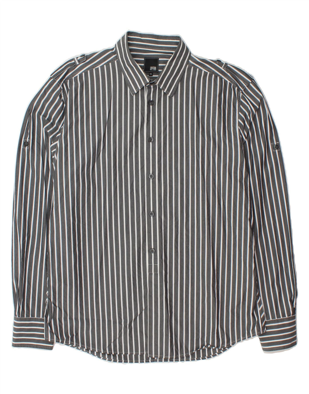 JACK & JONES Mens Military Shirt 2XL Grey Striped Cotton Vintage Jack & Jones and Second-Hand Jack & Jones from Messina Hembry 