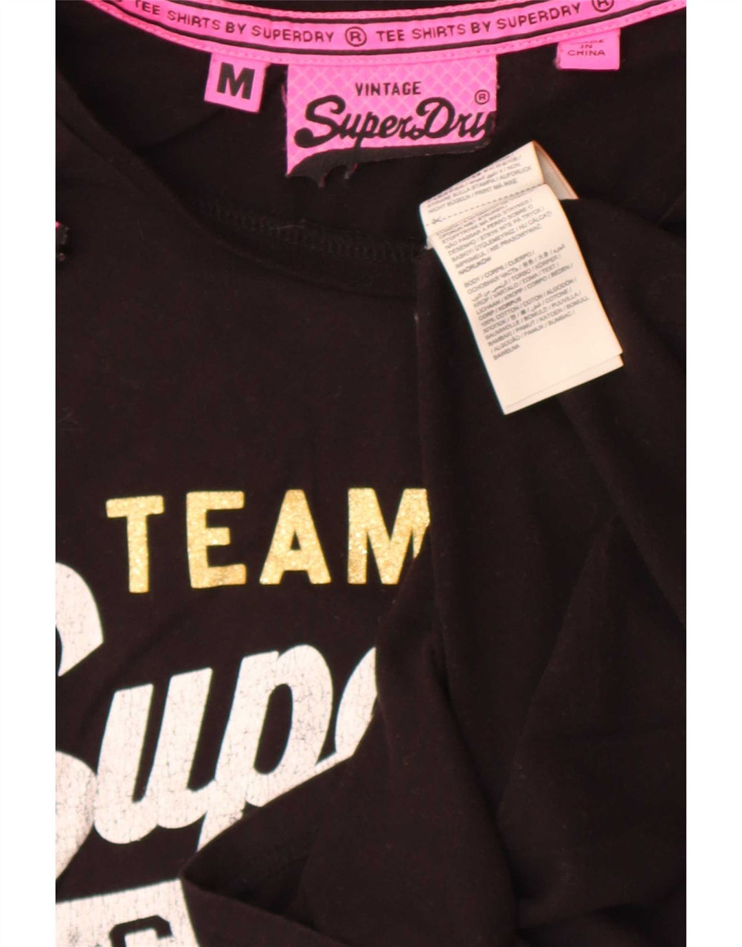 Camiseta feminina Superdry com estampa gráfica UK 12 algodão preto médio